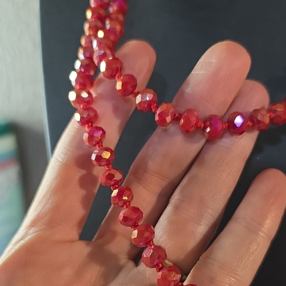 Opera Length Red Faceted Crystal Beaded Necklace NWT - Picture 3 of 5